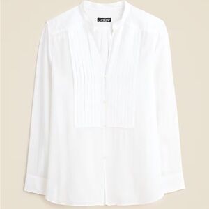 J Crew Pintuck Top in Organic Cotton Voile white 2 Button Front Side Vents